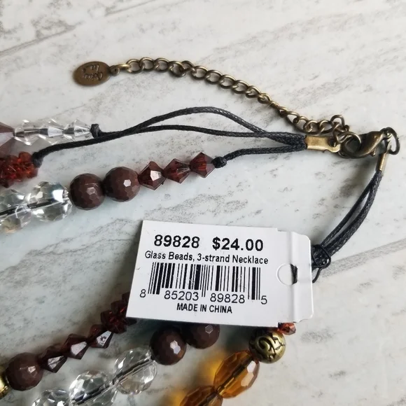 Cookie Lee glass bead necklace brown orange gold NWT - Picture 10 of 11